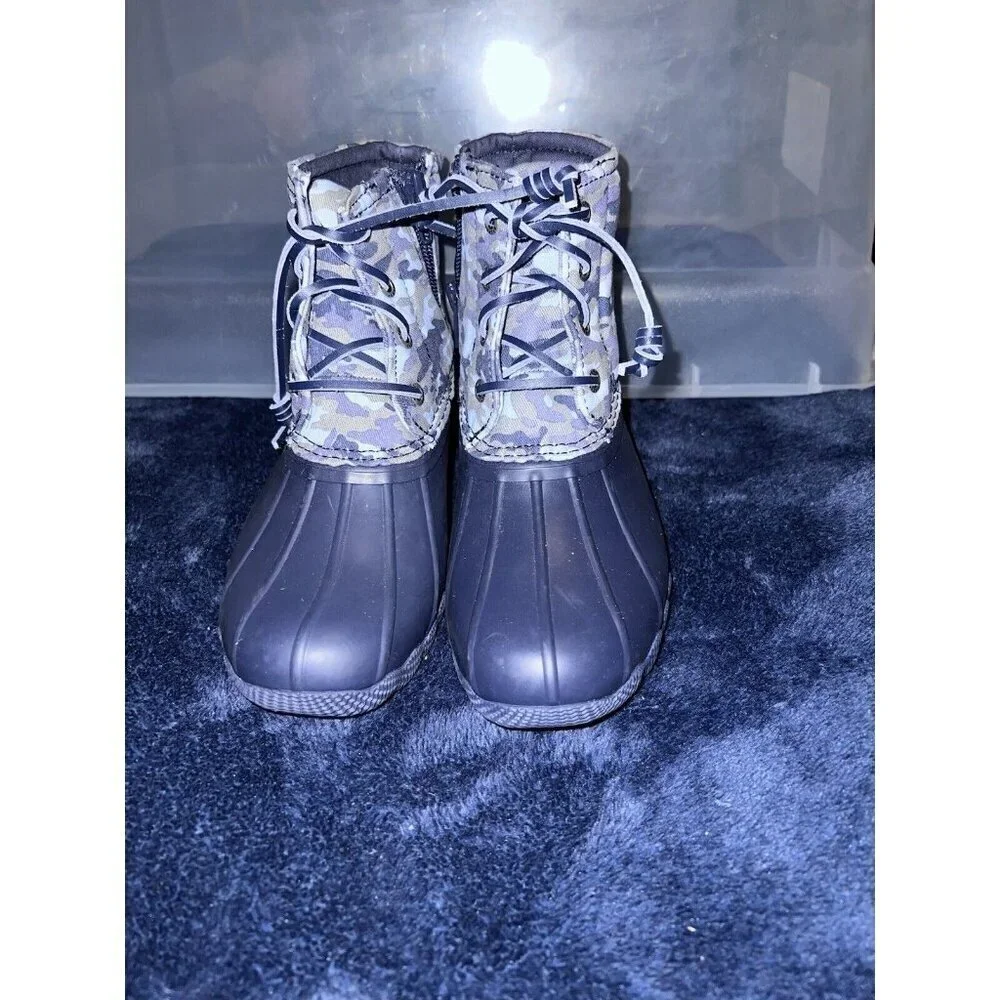SPERRY Saltwater Camo Navy Blue Water Resistant Boots Youth Sz 1